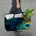 thumbnail image 7 of Peacock Feathers Large Capacity Reusable Shopping Basket Oxford Cloth Picnic Basket Cube Organizer Foldable Bag, 7 of 7