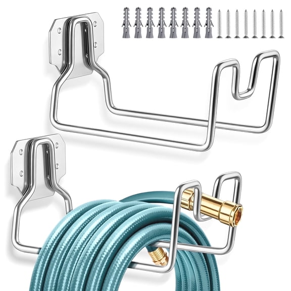 Walchoice 2Pcs Garden Hose Hanger, Metal Wall Mounted Water Hose Holder, Sturdy Stainless Steel Hose Reel Hooks for House Garden Yard Outside, Heavy Duty & Rust Proof