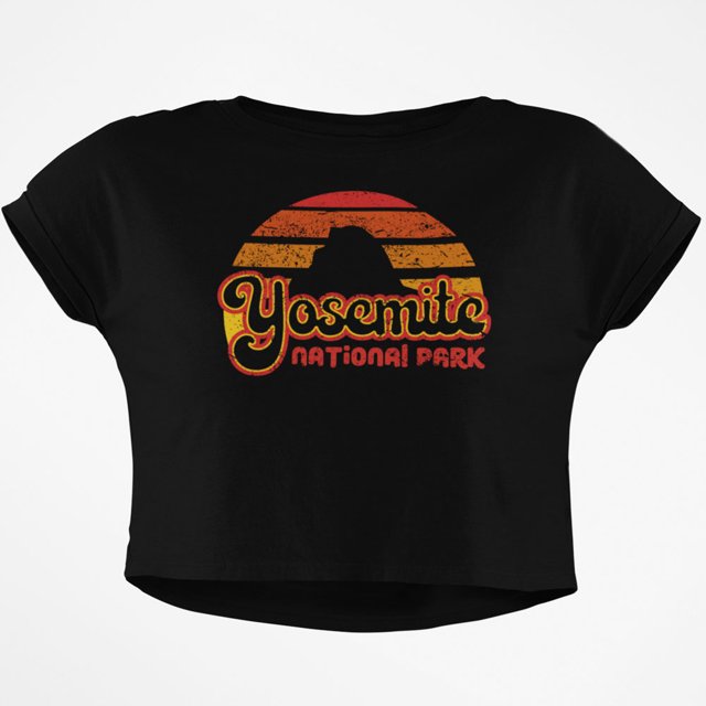 Parc National Rétro Années 70 Coucher de Soleil Yosemite Junior Crop Top Boxy T-Shirt
