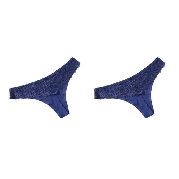 Qarigey Bragas de tiro bajo Tanga Ropa interior de mujer Tanga Lavable Atractivo Transpirable Hollow-out Ropa de dormir Azul oscuro Azul oscuro L 2Conjunto