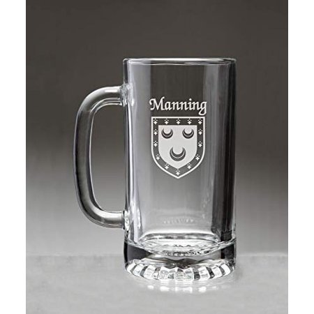 

Manning Irish Coat of Arms Glass Beer Mug (Sand Etched)