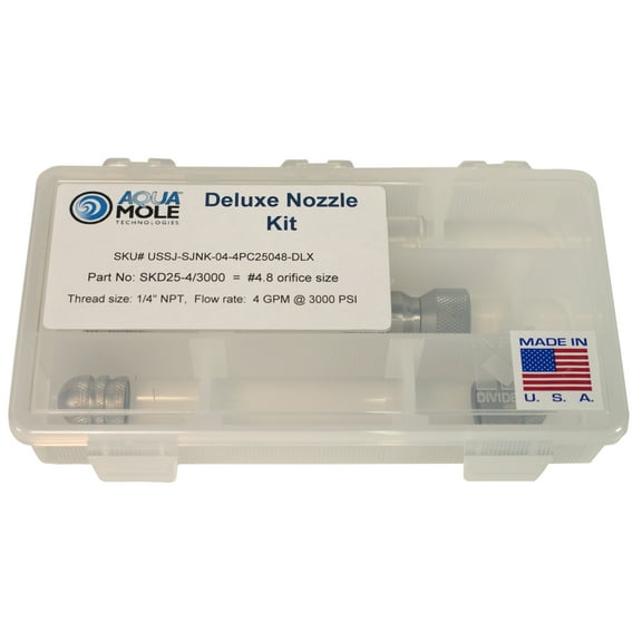 Aqua Mole 4pc Sewer Squad Deluxe Jetter Nozzle Kit 1/4" NPT 3000 PSI 4.8 Orifice