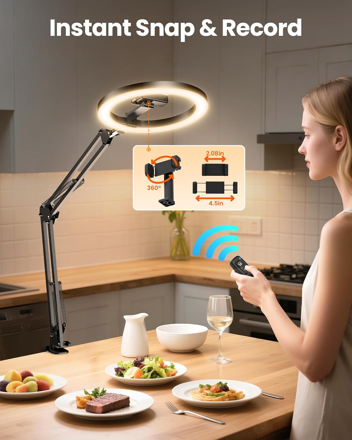 Upgrade Ring Light Overhead Camera Phone Mount for Desk, 10” Selfie Light with Stand Tripod for iPhone, Light with Phone Holder for Video Recording,Zoom Meeting,Live Streaming Tiktok,YouTube