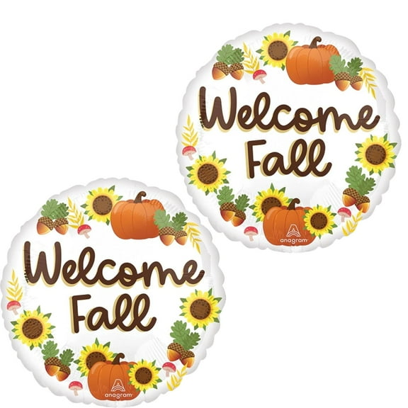 Welcome Fall Balloon 2 Pack – Pumpkins and Sunflowers Standard Foil Autumn Party Decoration