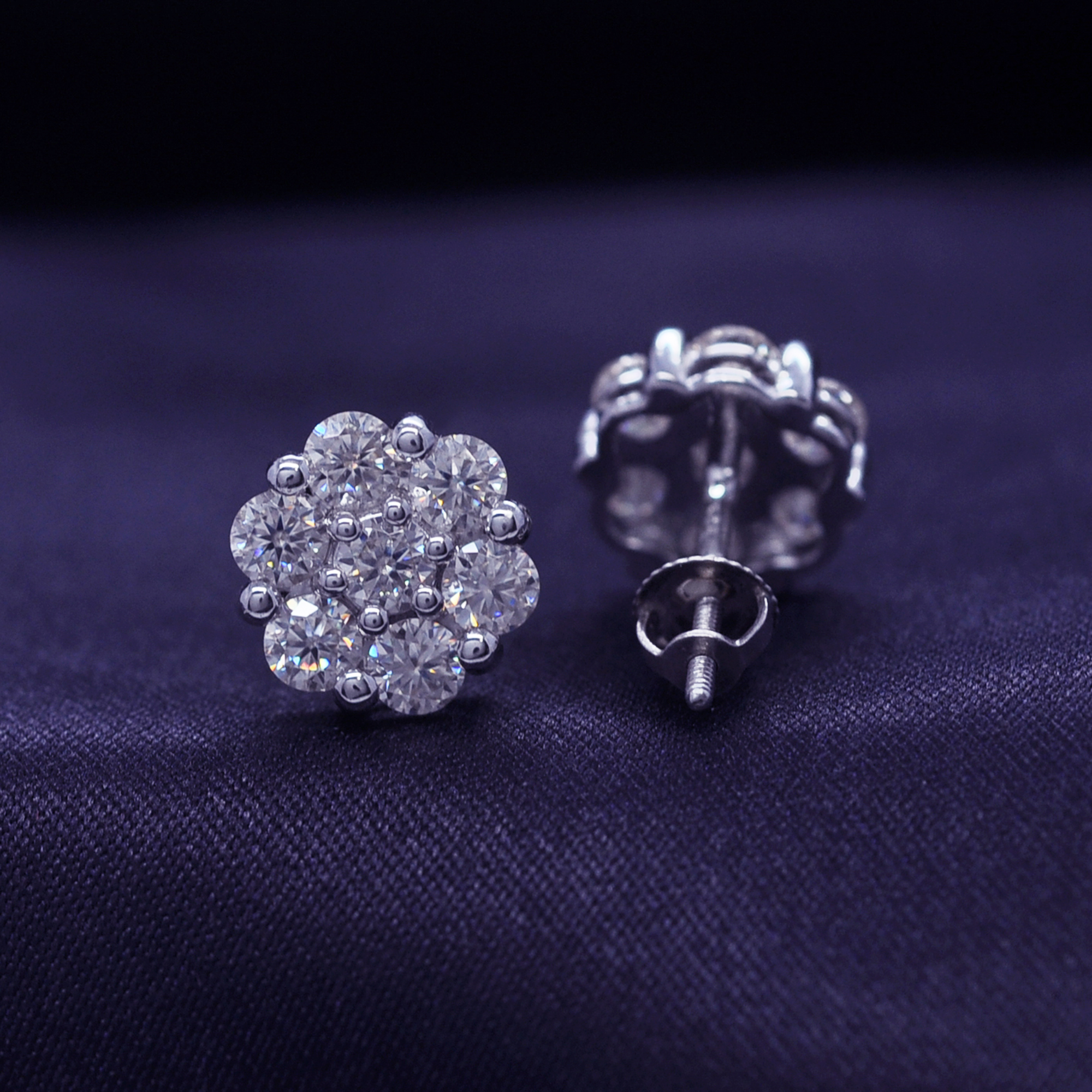 AFFY  1.40CT Moissanite Diamond Flower Cluster Stud Earrings for Women 14K White Gold over Silver