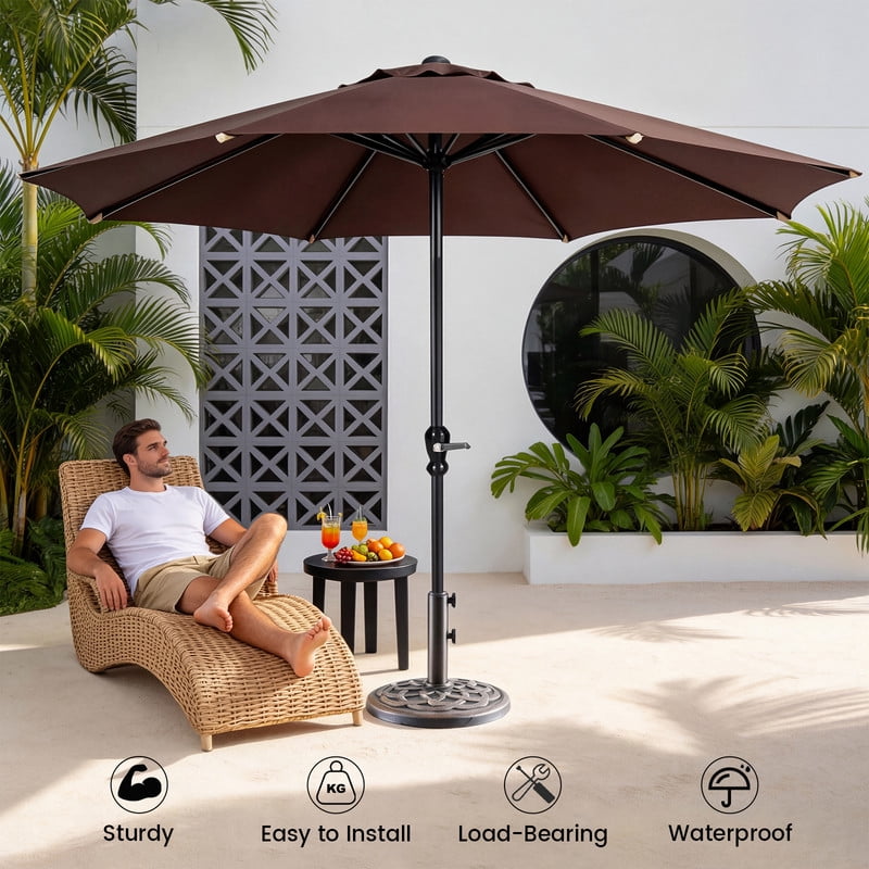 Gianna 18 Inch Umbrella Base - 2 Manual Knobs, 30 LBS Resin Base, 2 Adapters, Weather-Resistant, Bronze Powder-Coated Construction for Outdoor Umbrellas