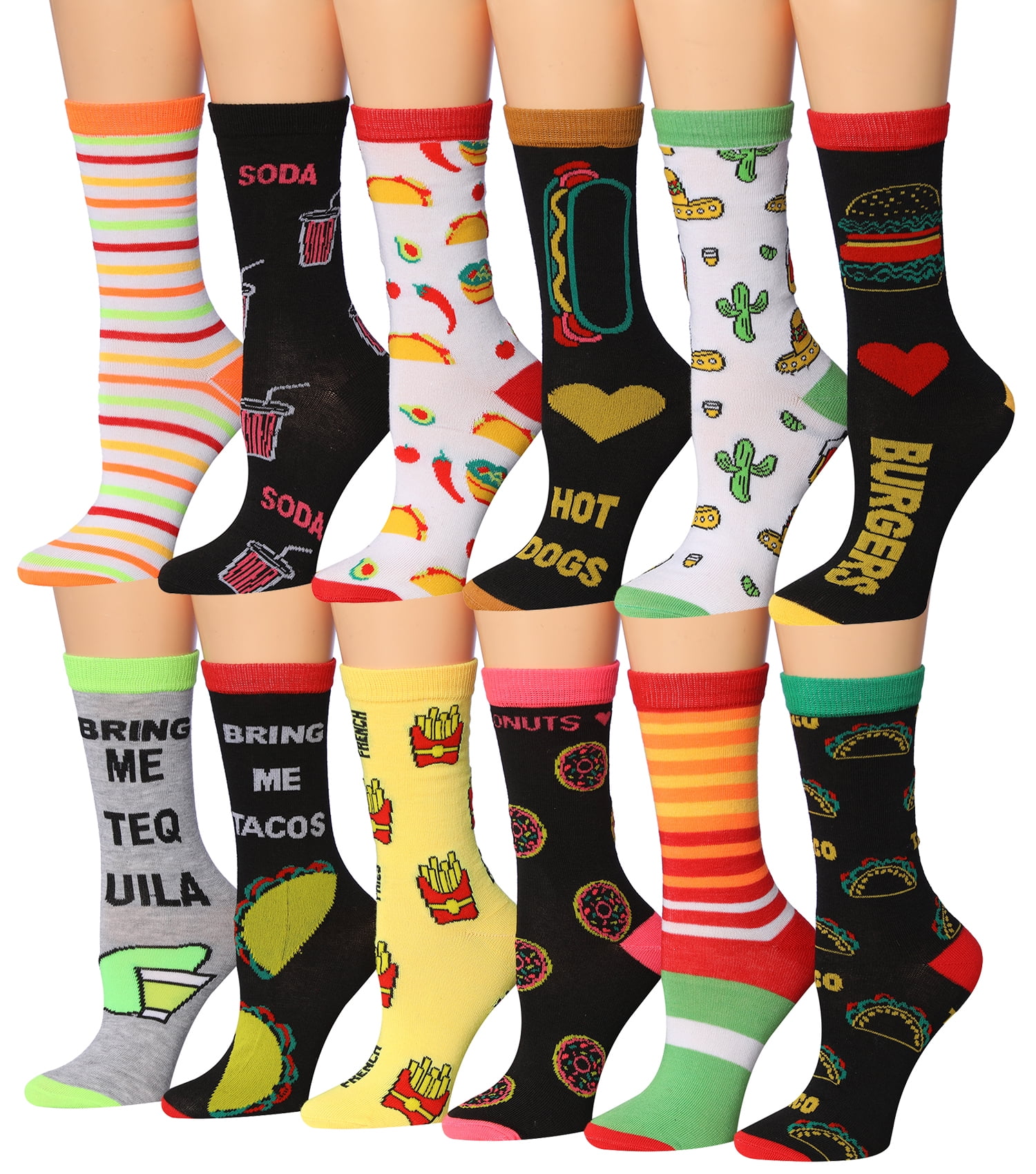 Colorfut Women's 12 Pairs Colorful Patterned Crew Socks WC99AB