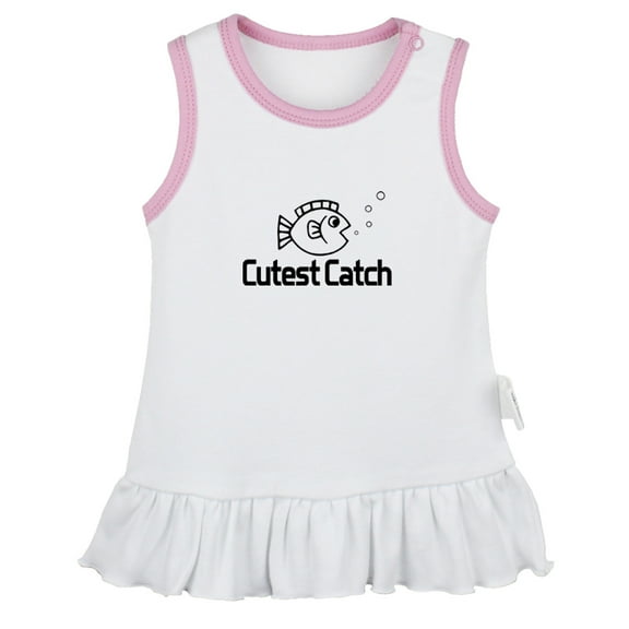 Cutest Catch Funny Dresses For Baby, Newborn Babies Skirts, Infant Princess Dress, 0-24M Kids Graphic Clothes (White Sleeveless Dresses, 0-6 Months)