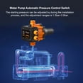 thumbnail image 4 of Controlador Automático de Presión para Bomba de Agua, 10A 220V~240V, IP65, Ajustable con Protección contra Fugas y Falta de Agua, Ideal para Uso Doméstico y Sistemas de Presurización., 4 of 5