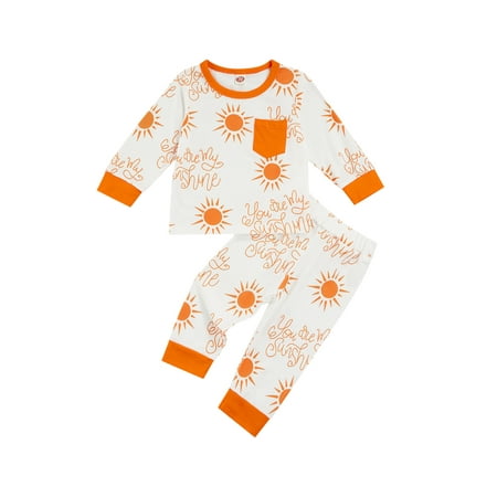 

One opening Unisex Baby Color Block Sun Letter Print Long Sleeve Pullover + Trousers