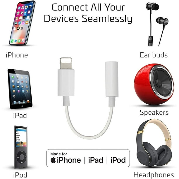 Adaptateur casque pour iPhone 11 L'adaptateur prend en charge les appels +  la musique + la charge Adaptateur de prise casque audio auxiliaire  Compatible pour iPhone 11 Pro / XS Max / X / XS / XR / 8/8