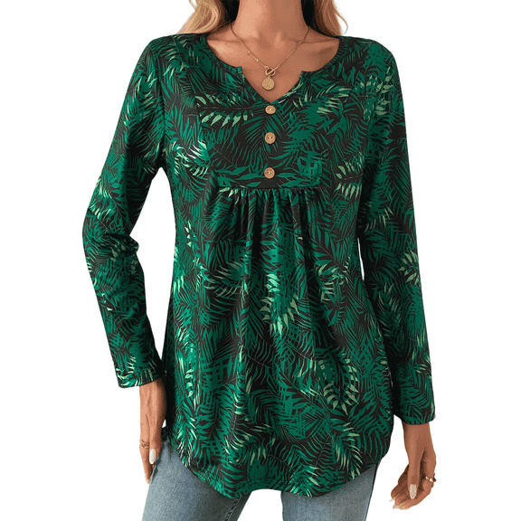 SOMER Tops for Women Dressy Casual Blouse Long Sleeve Floral Pleated Going Out Shirts,2025 Fall