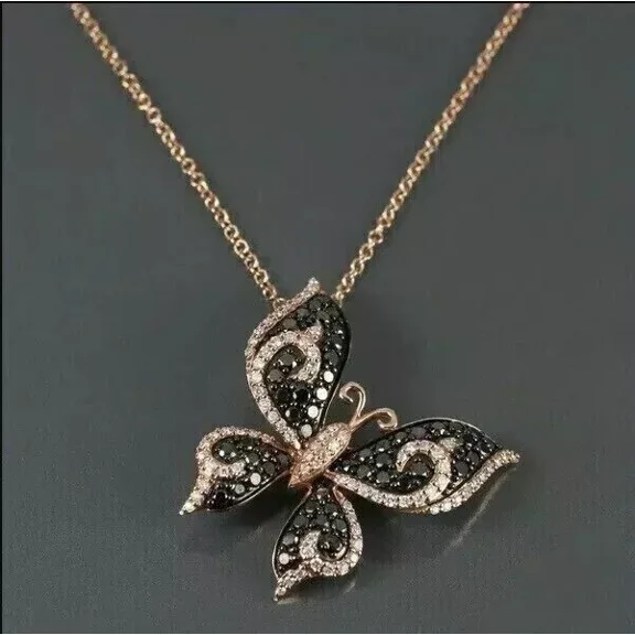 RKC 925 Silver 1.50 CT Round Lab Created Diamond Butterfly Pretty Pendant Necklace