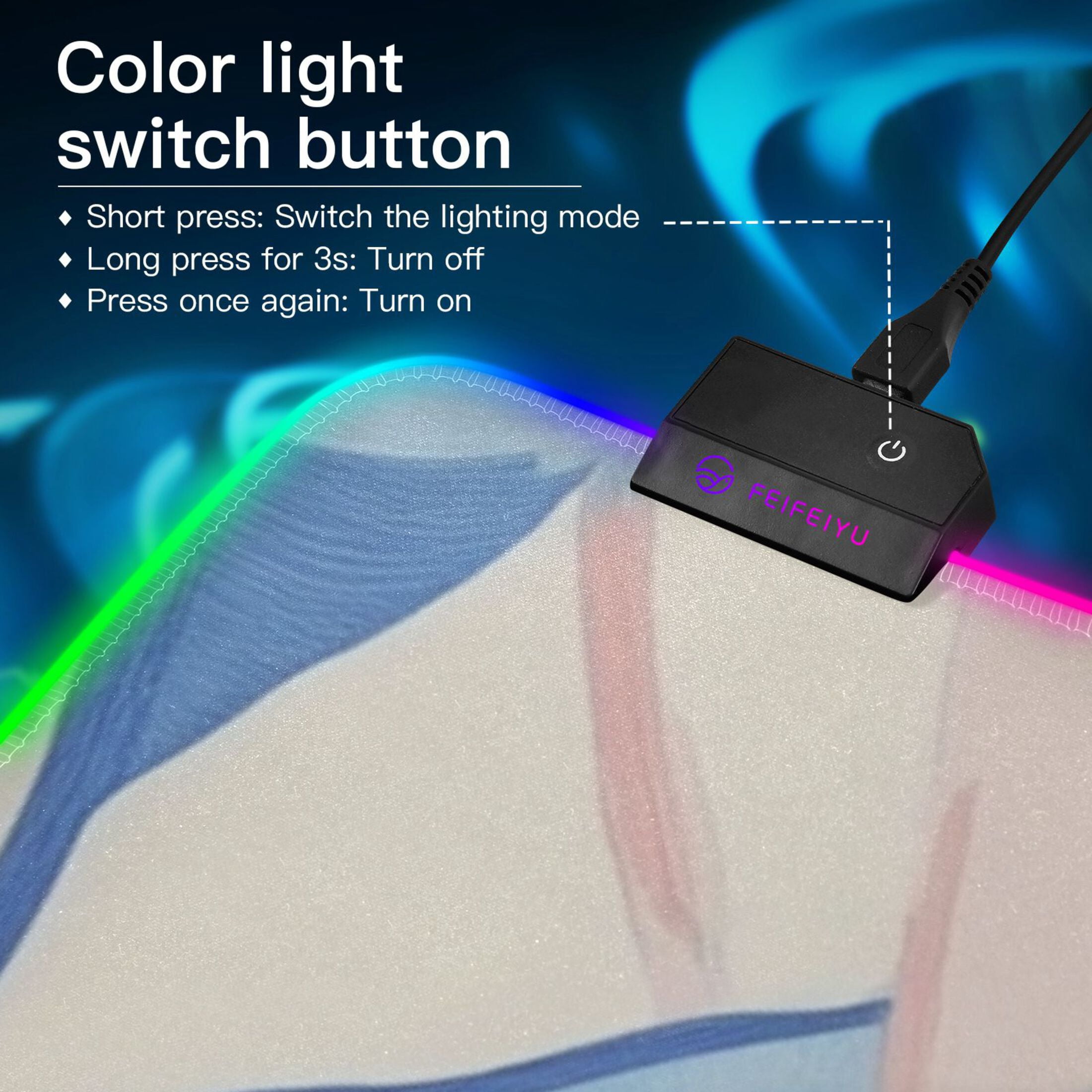 Light Blue Banana Leaf RGB Gaming Mouse Pad Large Keyboard Mat Rubber Base 13 Light Modes