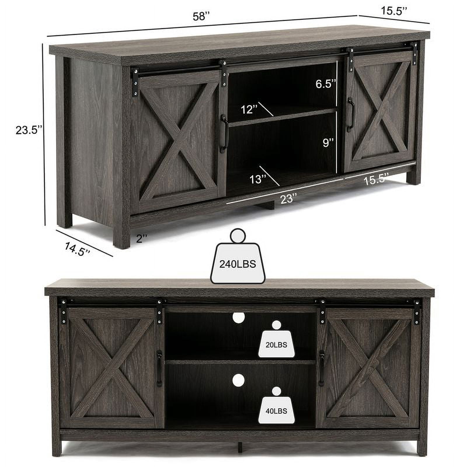 Yaoping 58" Farmhouse Sliding Barn Door TV Stand for TVs Up to 65" Television Cabinet(Dark gray)
