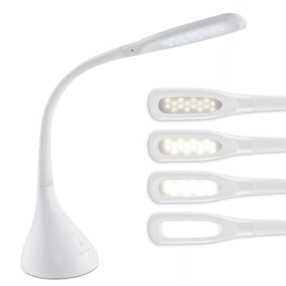 OttLite Lampe de Bureau à DEL Courbes Créatives, Blanche, avec Col Réglable - 4 Réglages de Luminosité à Intensité Réglable pour Bureau à Domicile, Bureau d'Ordinateur et Résidences Étudiantes