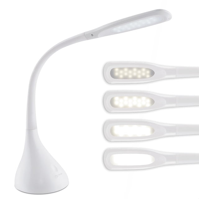OttLite Lampe de Bureau à DEL Courbes Créatives, Blanche, avec Col Réglable - 4 Réglages de Luminosité à Intensité Réglable pour Bureau à Domicile, Bureau d'Ordinateur et Résidences Étudiantes