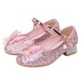thumbnail image 2 of MEZZALL Girls Sandals Closed Toe Heels Wedding Party Shoes Sequins Bow For Toddler Breathable Footwear, Pink, 8-9 Years, 2 of 8