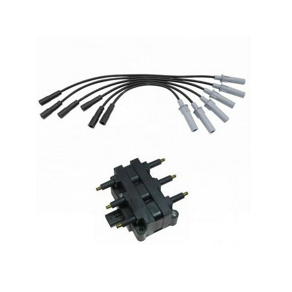 Ignition Coil and Spark Plug Wire Set 2 Piece - Compatible with 2001 - 2007 Dodge Caravan 3.3L V6 2002 2003 2004 2005 2006