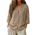 thumbnail image 5 of Brown Shirts for Womens 3/4 Sleeve Fall Slim Fit Basic Shirt Layer for Office, 5 of 6