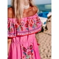 thumbnail image 4 of Women'S Mexican Dress Summer Floral Print Off the Shoulder Sleeveless Beach Long Maxi Dress Pink XL, 4 of 9