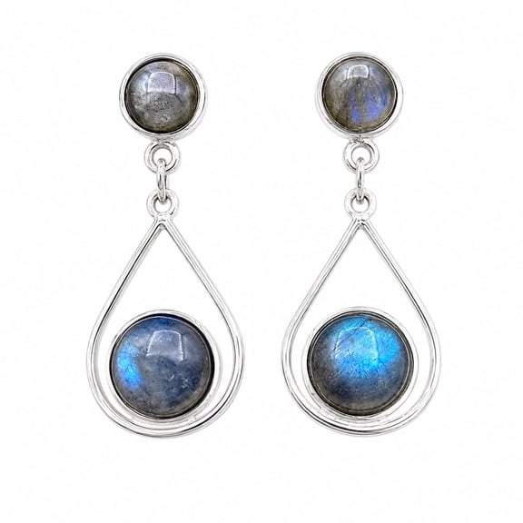 Natural Labradorite Teardrop Dangle Earrings for Women 925 Sterling Silver Plated Handmade Drop Earrings Blue Flash Gemstone Jewelry Gift