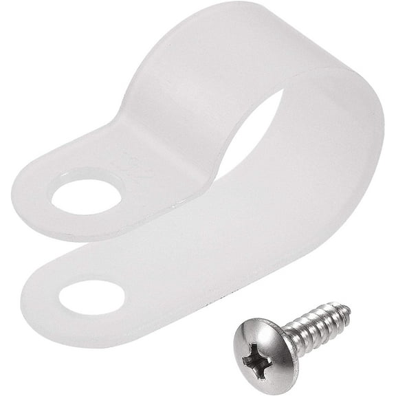 13.2mm Nylon R Type Cable Clip Wire Clamp with Screws White 50pcs
