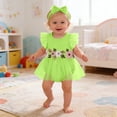 thumbnail image 2 of Newborn Girl Soft Outfit Short Sleeve Romper Dress Baby With Floral And Hair Cute Party For Vacation Trip Baby Bodysuit Size 1-3 Months, 2 of 5