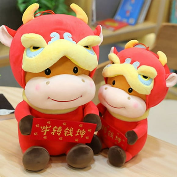 Lion Dance Cartoon Cow Stuffed Doll Chinese New Year Gift Home Toy Party Prop