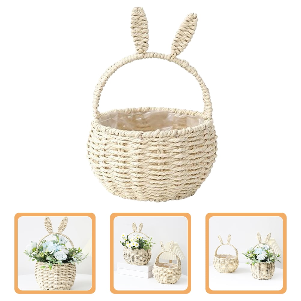 MLINS 4pcs Bunny Woven Basket Easter Party Treats Basket Handheld Woven Storage Basket With Handle