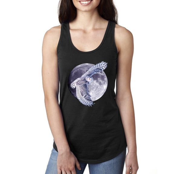 Mosaic Full Moon Owl Winter Snow Fashion Ladies Racerback Tank Top, Black, Small