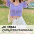 thumbnail image 2 of Chaqueta Mujer Encaje Cuello En U Abrigo Delgado Botón De Punto Camisa De Manga Corta, Morado AweSitey AP001095-02, 2 of 7