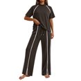thumbnail image 5 of TaTaai Women's Summer Solid Color Short Sleeve Top Wide Leg Pants Mesh Splicing Casual Sport 2 Piece Outfit Soft Comfortable for Daily Wear Gift, 5 of 8