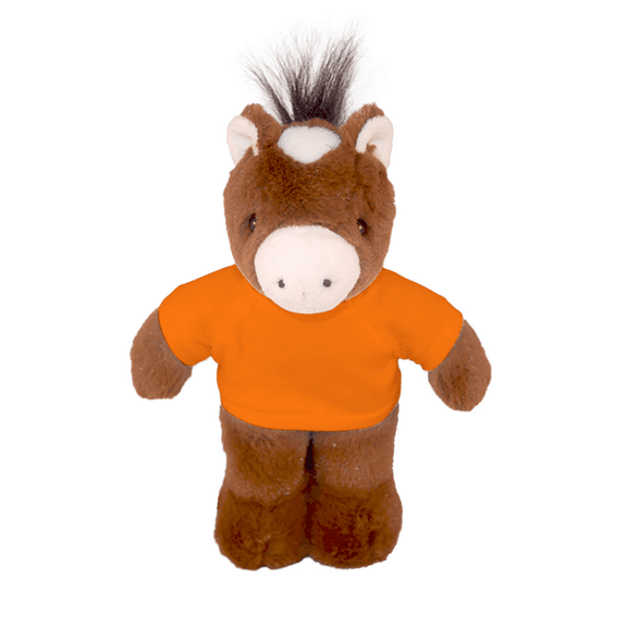 Made by Aliens Personalized Floppy Horse -with Orange Tee- Stuffed Animal Plush Toy-Custom Text on Shirt -Perfect Gift for Valentine Day- Graduation Day- Birthday-8 inches