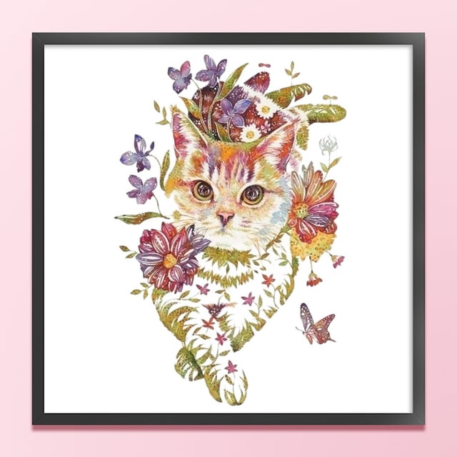 Cuadros Decorativos Bordado completo Hilo de algodón ecológico Kit de punto de cruz de gato impreso de 11 quilates (11) Wdftyju embutido en tela