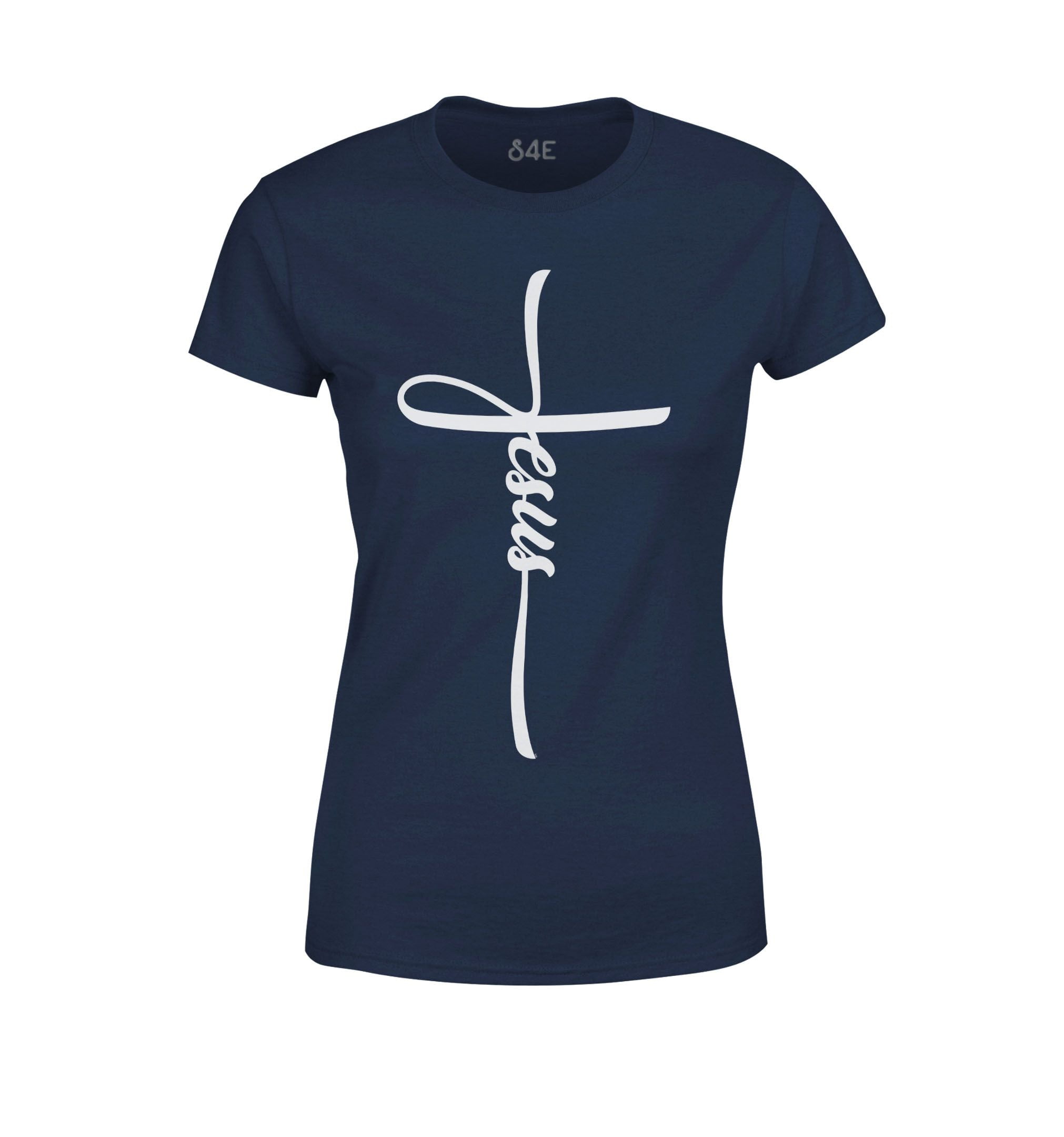 S4E Women's Jesus Cross Religious T-Shirt Medium Navy - Walmart.com