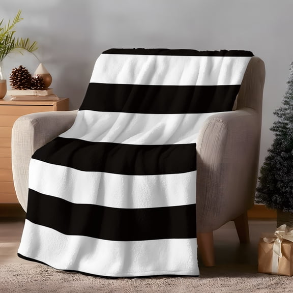 Throw Blanket Fleece Throw Blanket 40x50in, Minimalistic Black White Soft Lightweight Bed Blankets Chic Stripes Fuzzy Couch Blankets for All Season