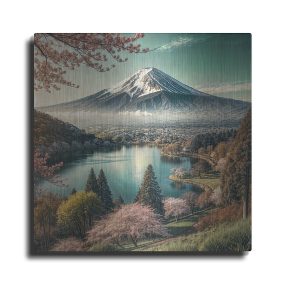 Luxe Metal Art 'Mount Fuji In Japan' by Rey Klimt Metal Wall Art, 12" x 12"