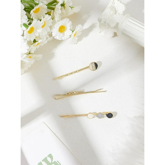 3Pcs Alloy Hair Bobby Pins Sets Classic Barrettes with Plastic Pearl and Rhinestone Colorful Metal Hair Pin for Women Styling Home Salon Thick Thin Accessories 48~52.5x3~9.5x5~7.5mm Mixed Color