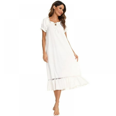 

Women s Vintage Victorian Nightgown Short Sleeve Long Sleepwear Nightdress Full Length Loungewear Pajamas Dress Palace Style Sleepdress Princess Nightdress S-2XL