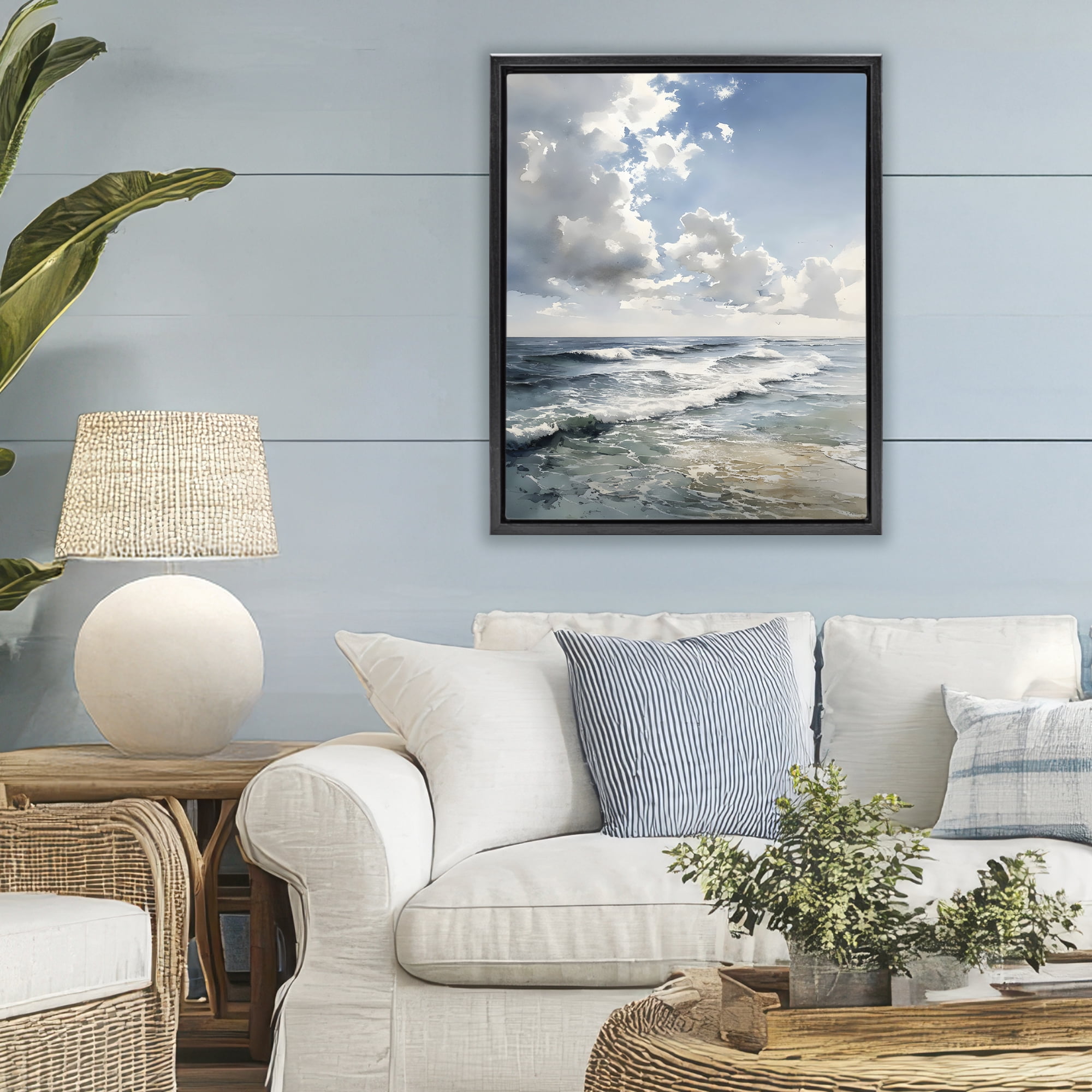 Stupell Industries Soft Waves & Clouds Black Framed Floater Canvas Wall Art, design by Franklyn Gregory