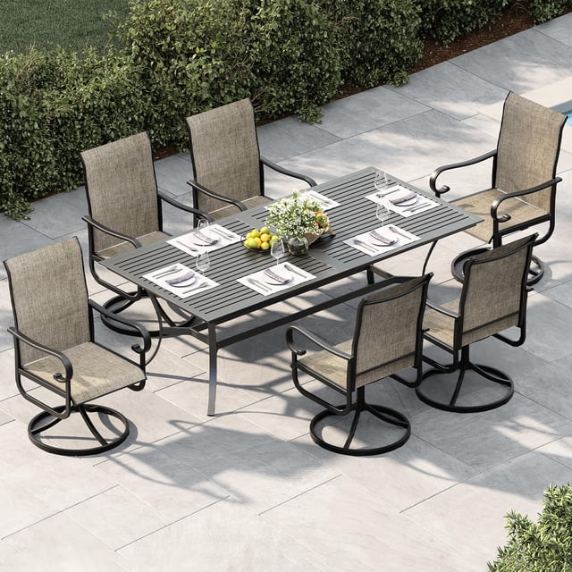 EastVita 2PC Patio 360° Swivel Chairs, Outdoor Rocking Dining Chairs with All-Weather Textilene Fabric, High Back, Brown