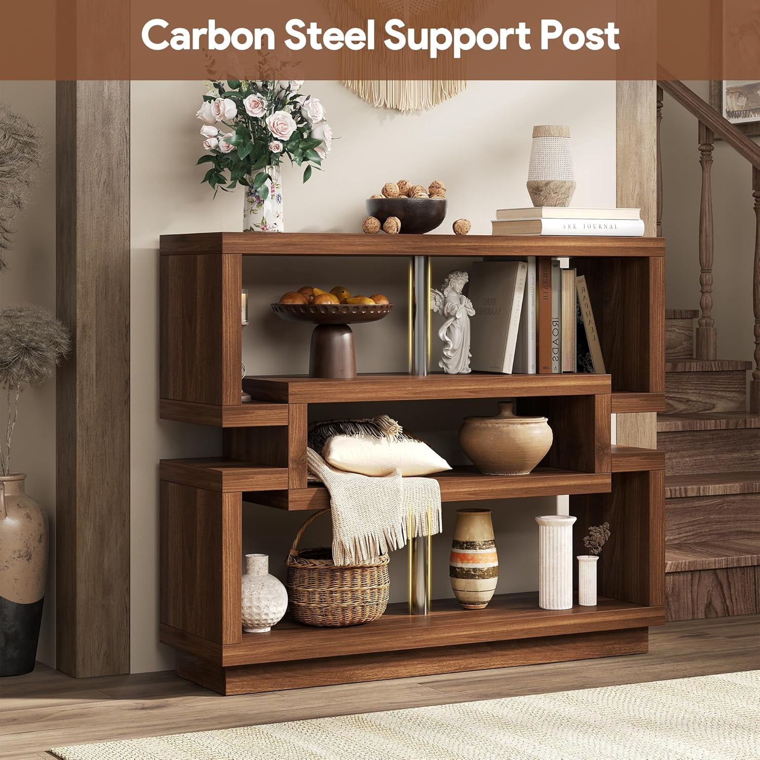 40-Inch Brown Farmhouse Console Table with 4-Tier Storage, Narrow Entryway Table for Behind Couch or Hallway