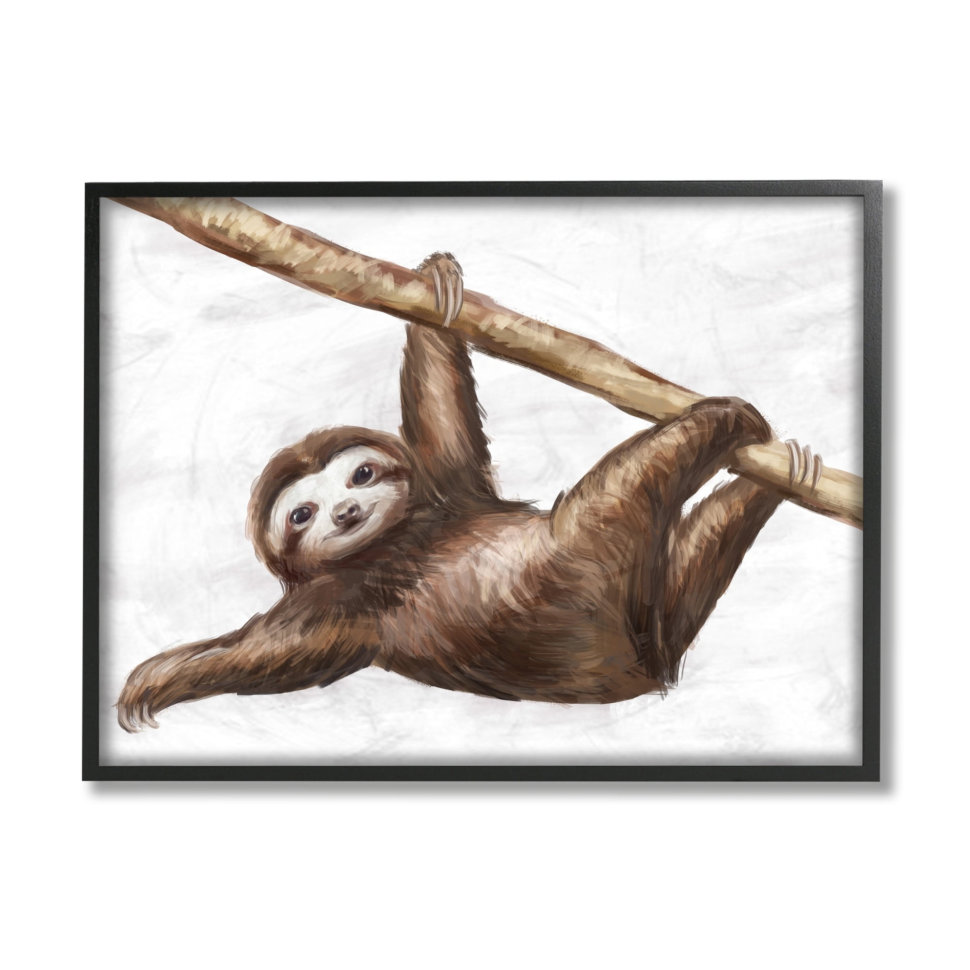 Stupell Industries Jungle Sloth Playing Minimal Tree Branch Gray Framed by Ziwei Li