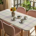 thumbnail image 3 of Colorful Geometric Plaid Table Cloths for 5 Foot Rectangle Tables, Simple Vintage Grid Beige Patio Waterproof Elastic Fitted Tablecloths, Washable Rectangular Table Cover for Camping, 3 of 8