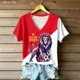 thumbnail image 1 of Women's Football Graphic T-Shirt,V-Neck Short Sleeve Graphic Print T-Shirt, Lightweight Summer Casual Soft Top for Everyday Wear for Soccer Tournament 2026 Red Size: M, 1 of 4