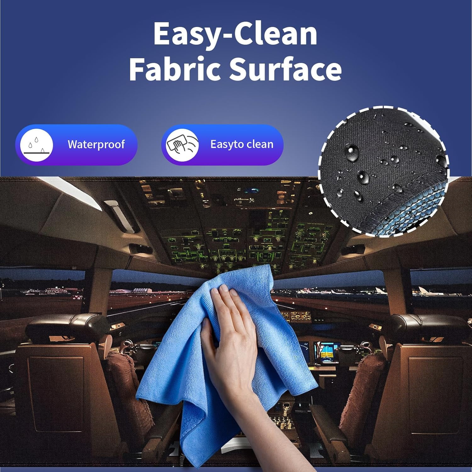 Extra Large Gaming & Office Mouse Pad (31.5" x 11.8") – Boeing 777 Airplane Cockpit, Premium XXL Desk Mat with Durable Stitched Edges & Anti-Slip Rubber Base & Smooth Fabric Surface