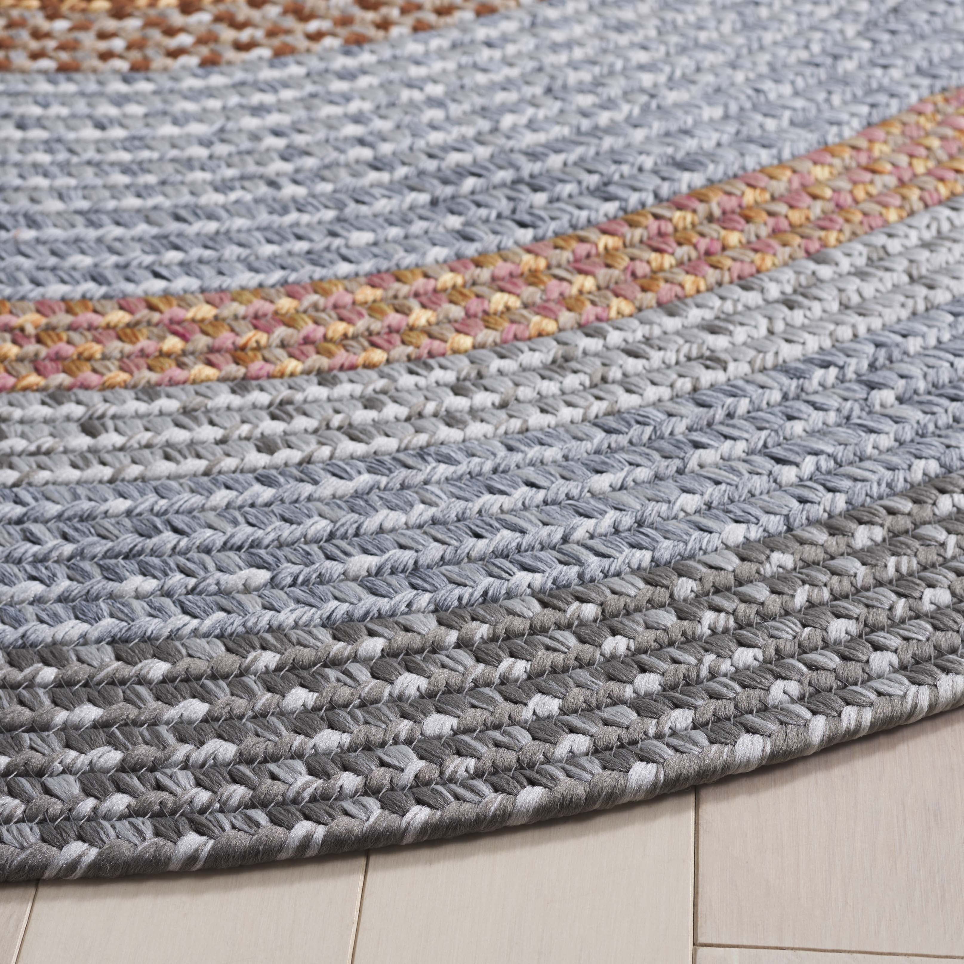 SAFAVIEH Braided Marco Bordered Machine Washable Reversible Area Rug, Grey/Rust, 3' x 5' Oval