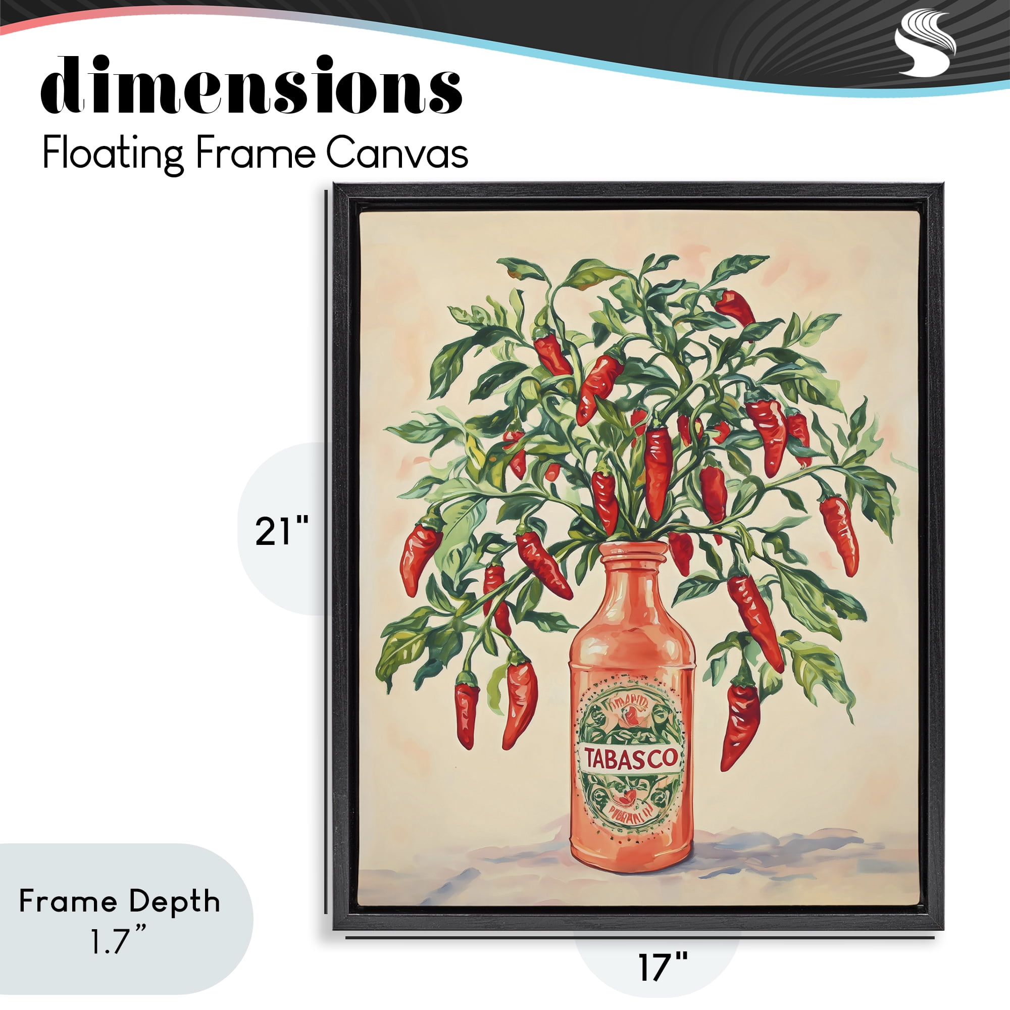 Stupell Industries Chili Peppers in Hot Sauce Vase Black Framed Floater Canvas Wall Art, design by The Prints Vibe