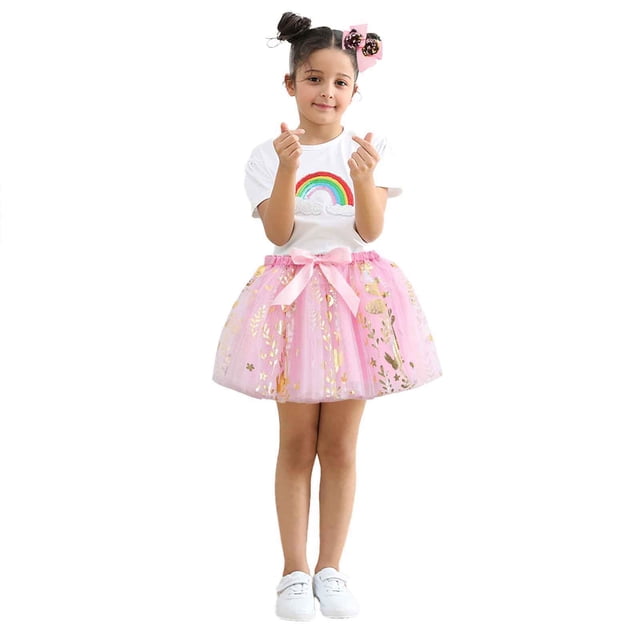 Robes Filles Enfants Filles Danse Couleur Unie Fête Performance Jupe Ballet Ensemble Clip Cheveux Robe Fille Rose 5 Ans-8 Ans